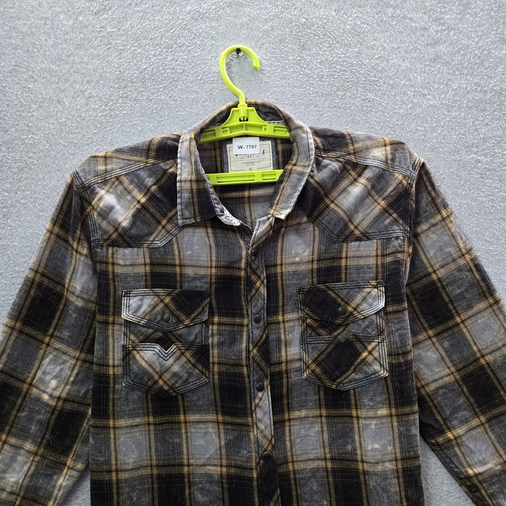 BKE Men Button Up Shirt XL Gray Plaid Flannel Vintage Grunge Long Sleeve - Picture 4 of 8